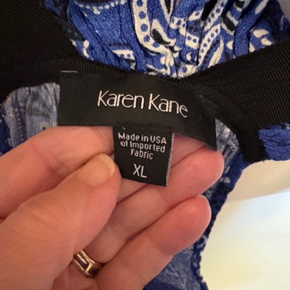 Karen Kane Woven Blue Bandana Print Racerback A Line Sleeveless Top Blouse XL - Picture 3 of 5